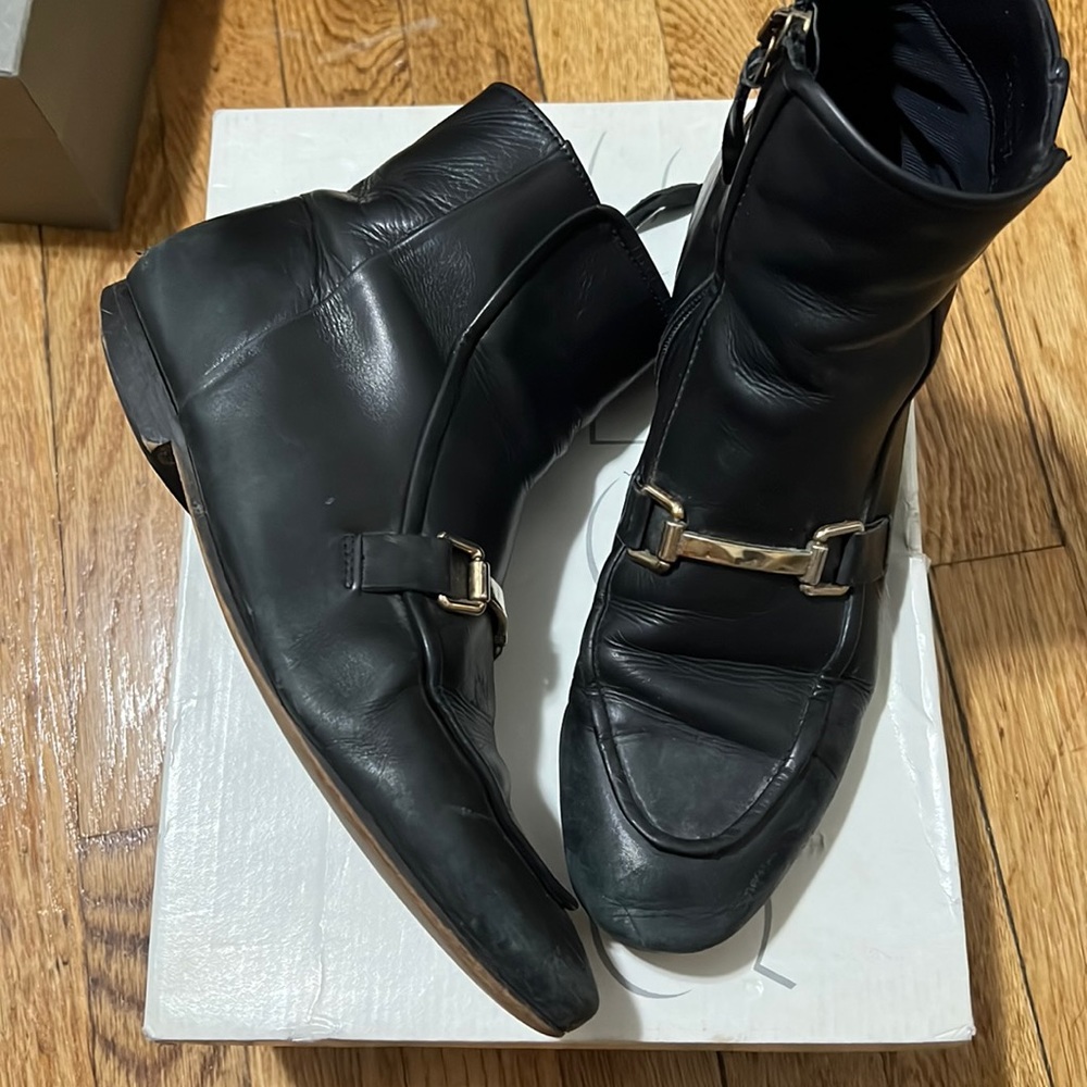 Top shop leather apple pie loafer booties